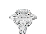 White gold Radiant Cut Diamond Double Halo Ring with Pavé Band and Prong Setting_173