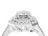 White gold Radiant Cut Diamond Double Halo Ring with Pavé Band and Prong Setting_173