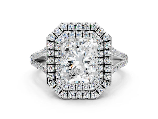 White Gold Radiant Cut Stacked Double Halo Engagement Ring Setting