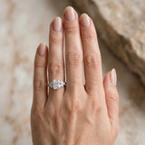 White gold Radiant Cut Diamond Engagement Ring with Bezel Set Round Side Stones and Prong Setting_12