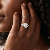 White gold Radiant Cut Diamond Engagement Ring with Bezel Set Round Side Stones and Prong Setting_14