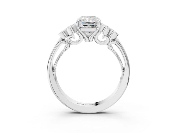 White gold Radiant Cut Diamond Engagement Ring with Bezel Set Round Side Stones and Prong Setting
