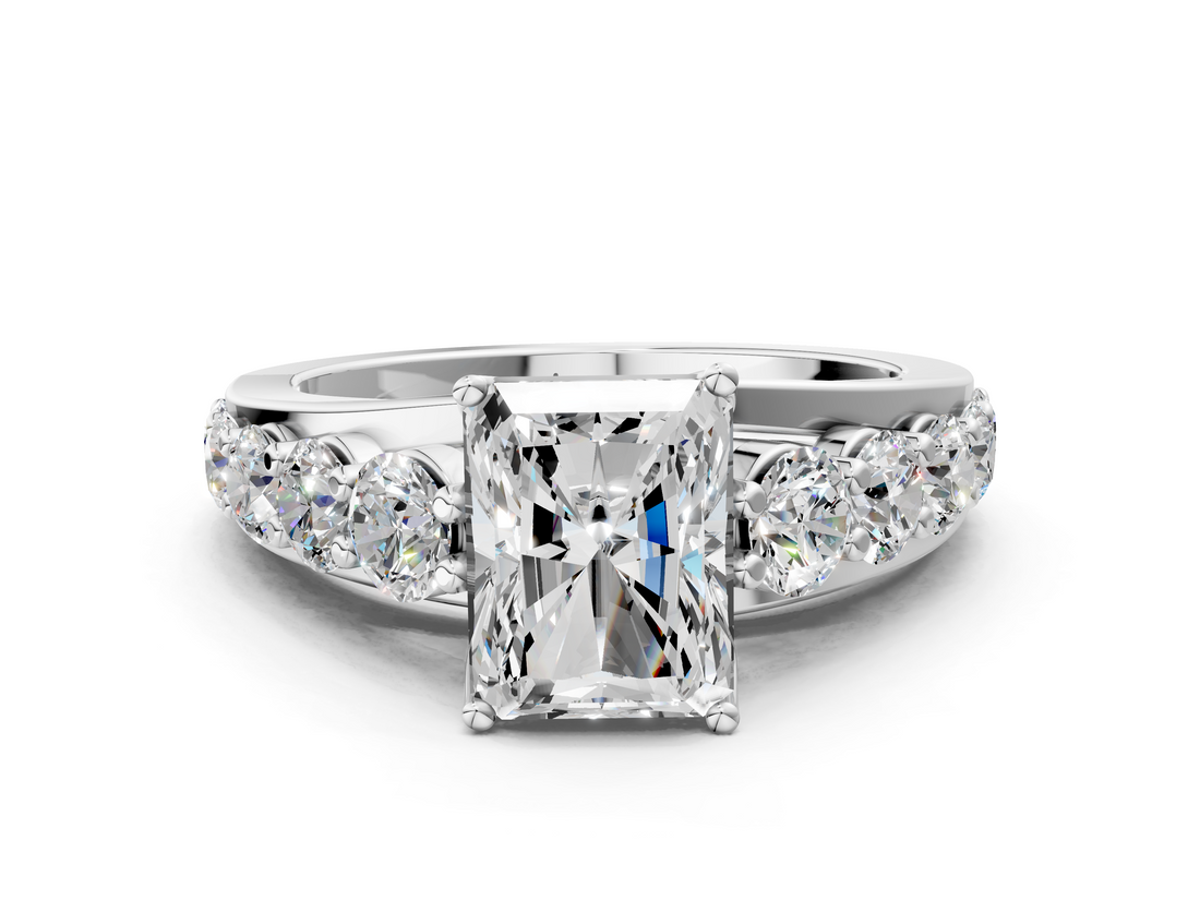 White gold Radiant Cut Diamond Engagement Ring with Pavé Band and Four-Prong Setting_41