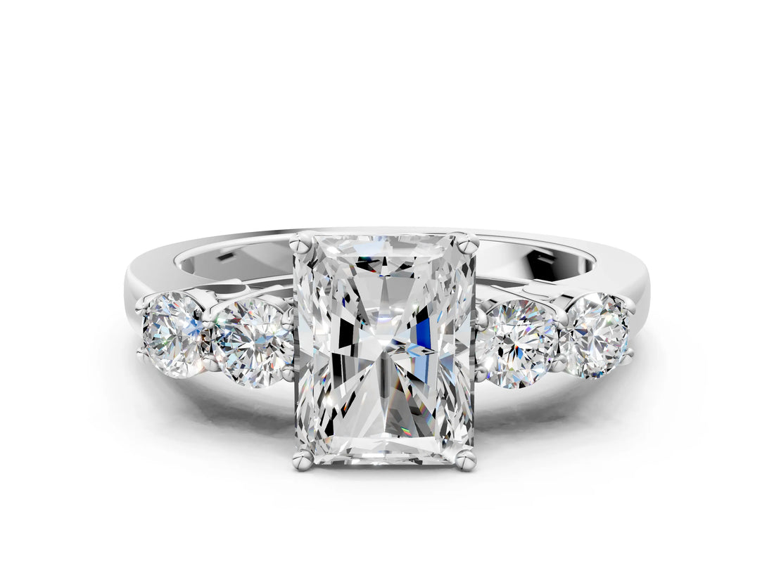 White gold Radiant Cut Diamond Five-Stone Prong Set White Gold Ring_51