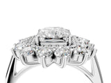 White gold Radiant Cut Diamond Floral Double Halo Engagement Ring with Prong Setting_47