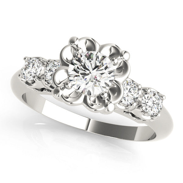 White gold Radiant Cut Diamond Floral Halo Engagement Ring with Shared Prong Setting 1