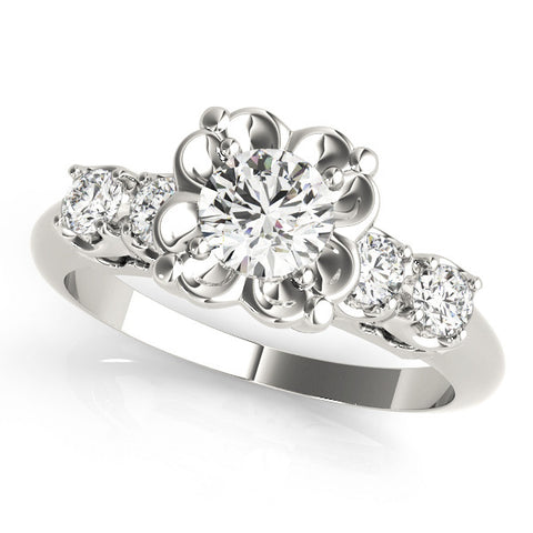 White gold Radiant Cut Diamond Floral Halo Engagement Ring with Shared Prong Setting 1