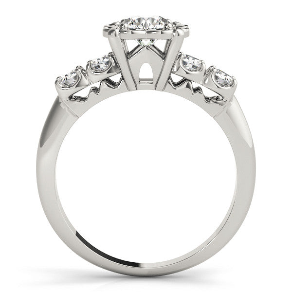White gold Radiant Cut Diamond Floral Halo Engagement Ring with Shared Prong Setting