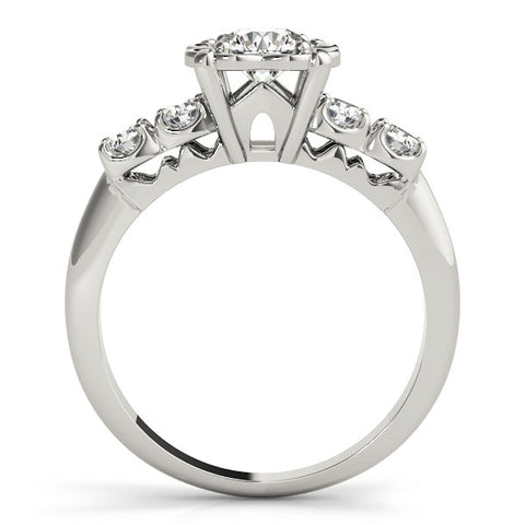 White gold Radiant Cut Diamond Floral Halo Engagement Ring with Shared Prong Setting