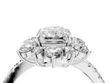 White gold Radiant Cut Diamond Floral Halo Pave Band with Prong Setting_41