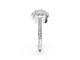 White gold Radiant Cut Diamond Floral Halo Ring with Pavé Band and Prong Setting_12