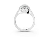 White gold Radiant Cut Diamond Floral Halo Ring with Pavé Band and Prong Setting_13
