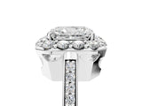 White gold Radiant Cut Diamond Floral Halo Ring with Pavé Band and Prong Setting_15