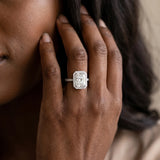 White gold Radiant Cut Diamond Halo Engagement Ring with Milgrain Detail and Pavé Band_14