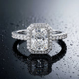 White gold Radiant Cut Diamond Halo Engagement Ring with Milgrain Detail and Pavé Band_15