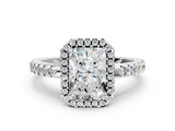 White gold Radiant Cut Diamond Halo Engagement Ring with Pavé Band and Prong Setting_27