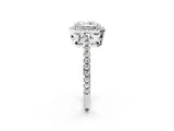 White gold Radiant Cut Diamond Halo Engagement Ring with Pavé Band and Prong Setting_29