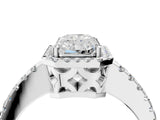 White gold Radiant Cut Diamond Halo Engagement Ring with Pavé Band and Prong Setting_31