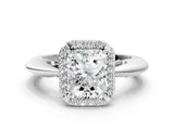 White gold Radiant Cut Diamond Halo Engagement Ring with Split Shank and Four-Prong Setting_114