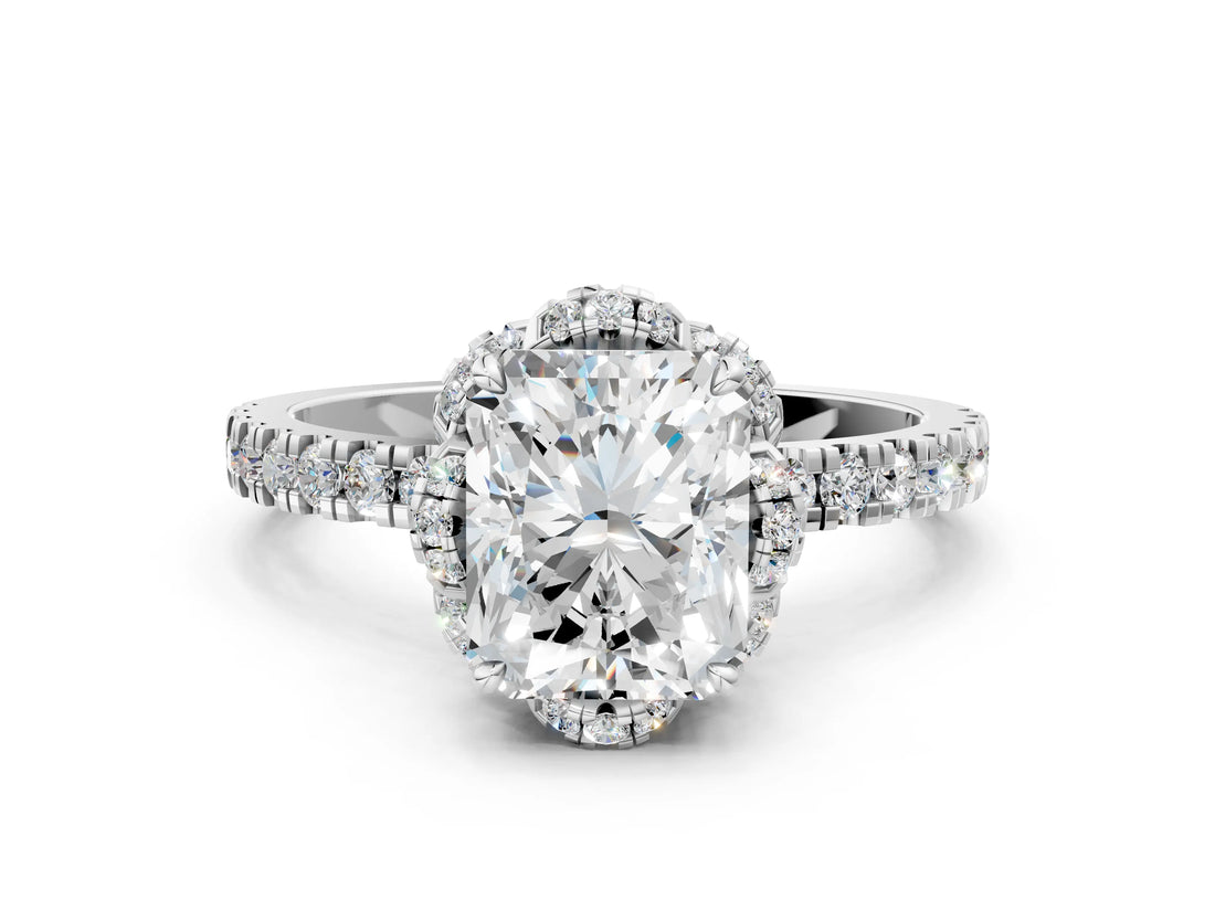 White gold Radiant Cut Diamond Halo Pave Band with Four-Prong Setting_3