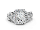White gold Radiant Cut Diamond Halo Ring with Milgrain Pavé Band and Four-Prong Setting_75