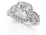 White gold Radiant Cut Diamond Halo Ring with Milgrain Pavé Band and Four-Prong Setting_75