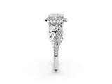 White gold Radiant Cut Diamond Halo Ring with Milgrain Pavé Band and Four-Prong Setting_76
