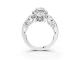 White gold Radiant Cut Diamond Halo Ring with Milgrain Pavé Band and Four-Prong Setting_77