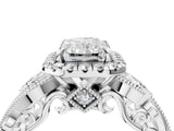 White gold Radiant Cut Diamond Halo Ring with Milgrain Pavé Band and Four-Prong Setting_78