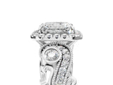 White gold Radiant Cut Diamond Halo Ring with Milgrain Pavé Band and Four-Prong Setting_80
