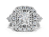 White gold Radiant Cut Diamond Halo Ring with Pavé Band and Four-Prong Setting_78