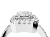 White gold Radiant Cut Diamond Halo Ring with Pavé Band and Prong Setting_11
