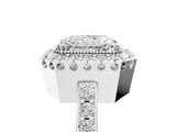 White gold Radiant Cut Diamond Halo Ring with Pavé Band and Prong Setting_12