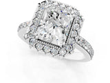 White gold Radiant Cut Diamond Halo Ring with Pavé Band and Prong Setting_8
