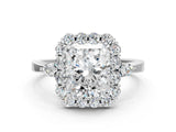 White gold Radiant Cut Diamond Halo Ring with Pear Side Stones and Prong Setting_73