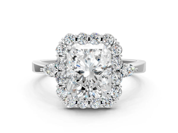 Platinum Radiant Cut Halo Engagement Ring Setting with Pear Accents