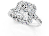 White gold Radiant Cut Diamond Halo Ring with Pear Side Stones and Prong Setting_75