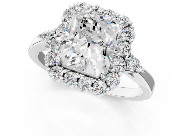 Platinum Radiant Cut Halo Engagement Ring Setting with Pear Accents