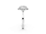 White gold Radiant Cut Diamond Halo Ring with Pear Side Stones and Prong Setting_76