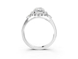 White gold Radiant Cut Diamond Halo Ring with Pear Side Stones and Prong Setting_76