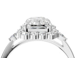 White gold Radiant Cut Diamond Halo Ring with Pear Side Stones and Prong Setting_77