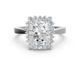 White gold Radiant Cut Diamond Halo Ring with Round Brilliant Halo and Solitaire Band_116