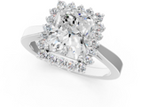 White gold Radiant Cut Diamond Halo Ring with Round Brilliant Halo and Solitaire Band_117