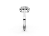 White gold Radiant Cut Diamond Halo Ring with Round Brilliant Halo and Solitaire Band_118