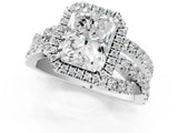 White gold Radiant Cut Diamond Halo Ring with Round Split Shank and Prong Setting_49