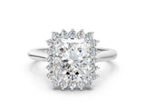 White gold Radiant Cut Diamond Halo Ring with Solitaire Band and Prong Setting_83