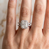 White gold Radiant Cut Diamond Halo Ring with Split Shank Pavé Band and Prong Setting_85
