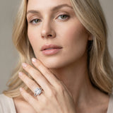 White gold Radiant Cut Diamond Halo Ring with Split Shank Pavé Band and Prong Setting_86