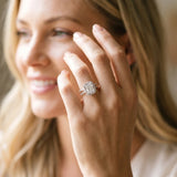 White gold Radiant Cut Diamond Halo Ring with Split Shank Pavé Band and Prong Setting_88