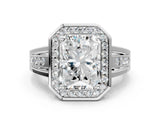 White gold Radiant Cut Diamond Halo Ring with Split Shank and Bezel Accents and Prong Setting_80